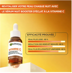 Sérum visage Garnier Skin Active Booster d'Éclat avec vitamine C pure, anti-taches et rides, flacon avec pipette.