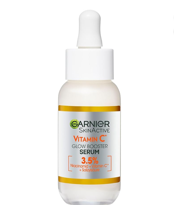 Sérum visage Garnier Skin Active Vitamine C pour l’éclat et la réduction des taches, flacon avec pipette, visible sur l’image.