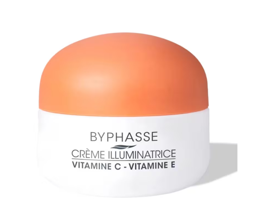 Crème visage Byphasse à la vitamine C pour un teint lumineux, texture crème éclaircissante pour la peau.