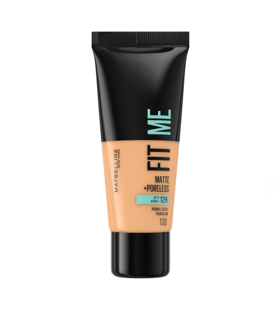 Fond de teint Maybelline New York Fit Me! matifiant sans pores, 11 teintes visibles en tube avec fini naturel.