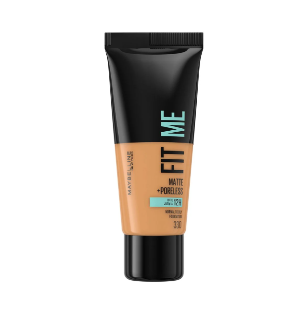 Fond de teint matifiant Maybelline New York Fit Me!, 11 teintes, visage avec peau lisse et matte, sans pores visible.