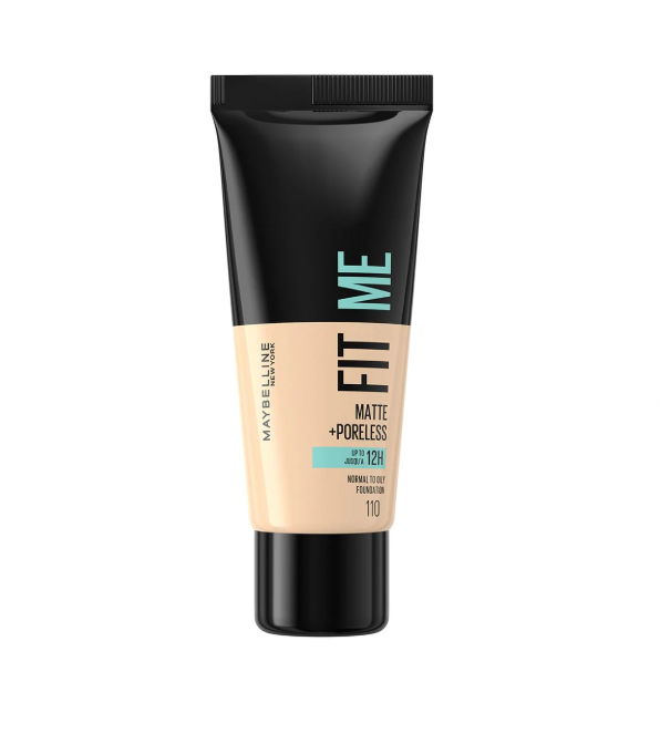 Fond de teint matifiant Maybelline New York Fit Me! sans pores, 11 teintes visibles, texture fluide et naturelle.