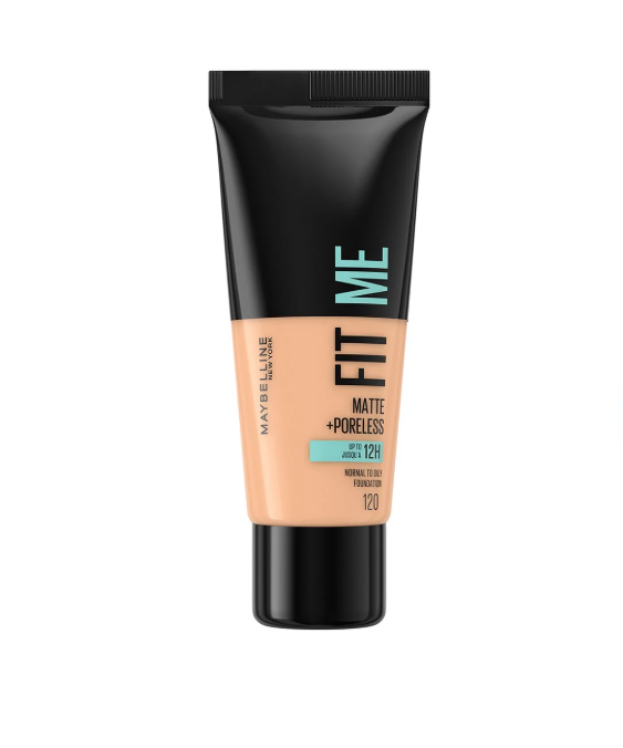 Fond de teint matifiant Maybelline Fit Me! sans pores, 11 teintes visibles, texture fluide et finition naturelle.