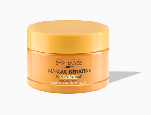 Masque capillaire Byphasse Kératine pour cheveux secs et abîmés, soin réparateur pour cheveux fragiles et abîmés.