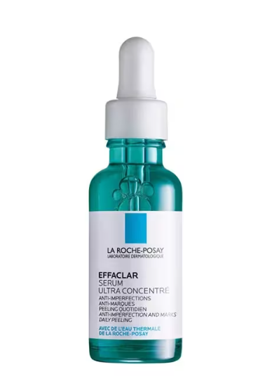 Sérum visage La Roche-Posay Effaclar Ultra Concentré pour imperfections, flacon avec pipette, soin de peau clair et fluide.