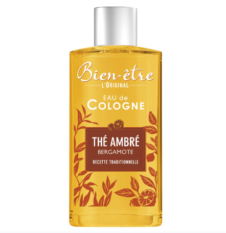 Eau de Cologne Bien-Être Ambre & Bergamote de BAZARS COSMETIQUES, flacon élégant avec notes d'ambre et bergamote.