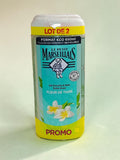 Gel douche Le Petit Marseillais Fleur de Tiaré, texture douce et parfum floral visible dans le flacon.